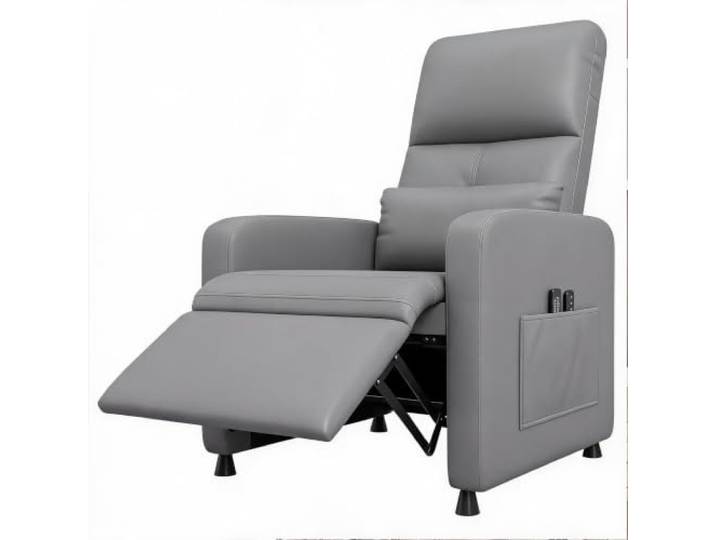 Elektrischer Relaxsessel mit Aufstehhilfe, Massage & Wärme, TV-Sessel aus PU-Leder - Verstellbare Liegefunktion, verlängerte Fußstütze - USB/Typ-C, 2 Getränkehalter, Seitentaschen - Grau - Gray EU