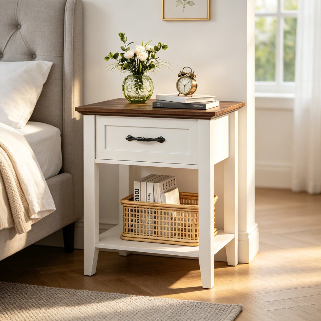Brambly Cottage 48 cm W Bedside Table Beige 15cm H X 48cm W X 65cm D