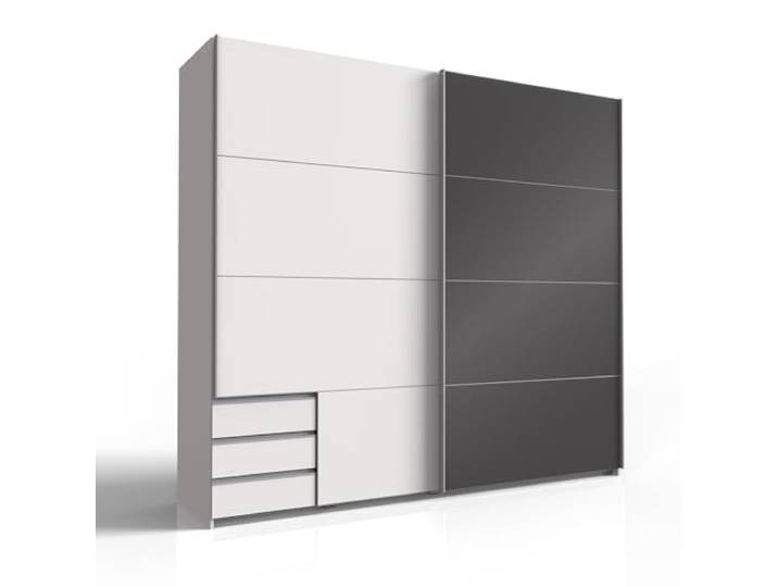 Kleiderschrank Schwebetürenschrank 225cm mit Schubkästen, weiß und graphit