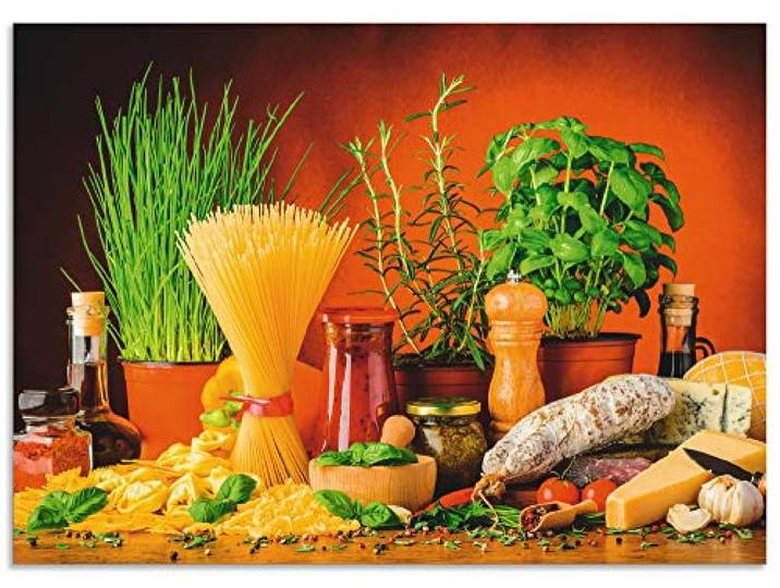 ARTland Spritzschutz Küchenrückwand aus Alu für Küche Herd Spüle 70x50 cm (BxH) mit Motiv Essen Lebensmittel Gemüse Kunst Mediterran Italienisch Bunt S7SM