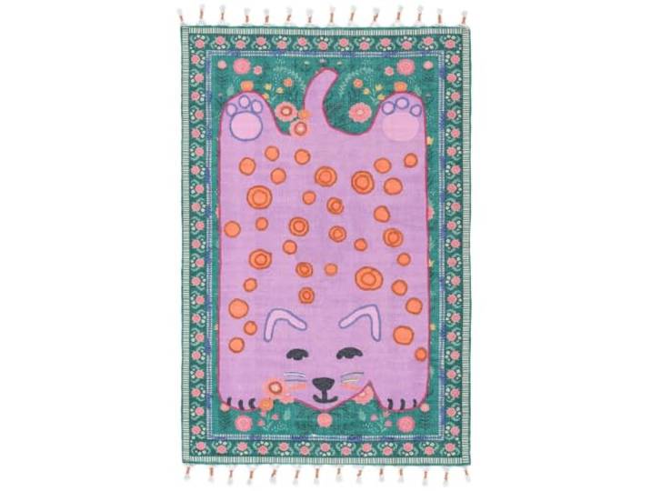 RugVista Lo Cat Embroidery Kinderteppich, 120 x 180 cm, Rosa/Multi Moderne, Kinder, Rechteckig, Mittlerer Stapel, Nur chemische Reinigung, Ohne gefährliche Chemikalien, Kinderzimmer