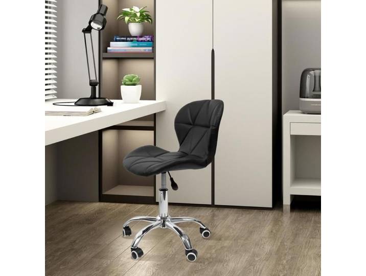 ERROLVES - Tabouret Pivotant à Roulettes Noir Siège Capitonnage Losange Hauteur Ajustable 37 à 50 cm Style Moderne