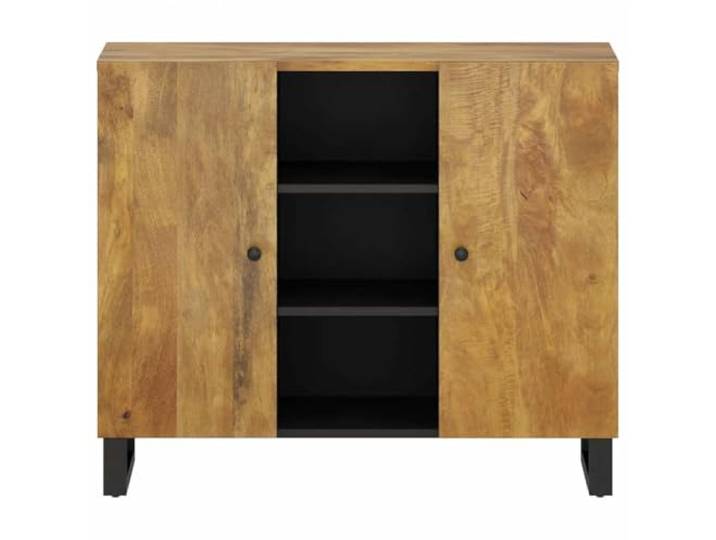 KTHLBRH Sideboard 90 x 33 x 75 cm Massivholz Mango 7 Fächer, Beine aus Eisen, stabile Tischplatte, bernsteinfarbene Oberfläche, Montage erforderlich