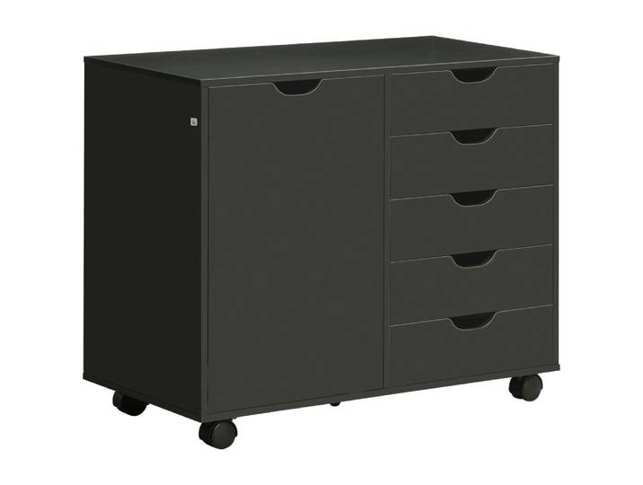 Caisson de bureau mobile 5 tiroirs 1 porte panneau de particules noir