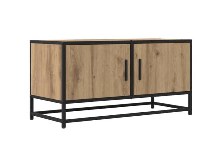 PUGYNBK TV-Schrank, 80 x 34,5 x 40 cm, Eiche Artisan Wendbare Tür, quadratische Beine, robustes Holz, lange Griffe, einfache Reinigung