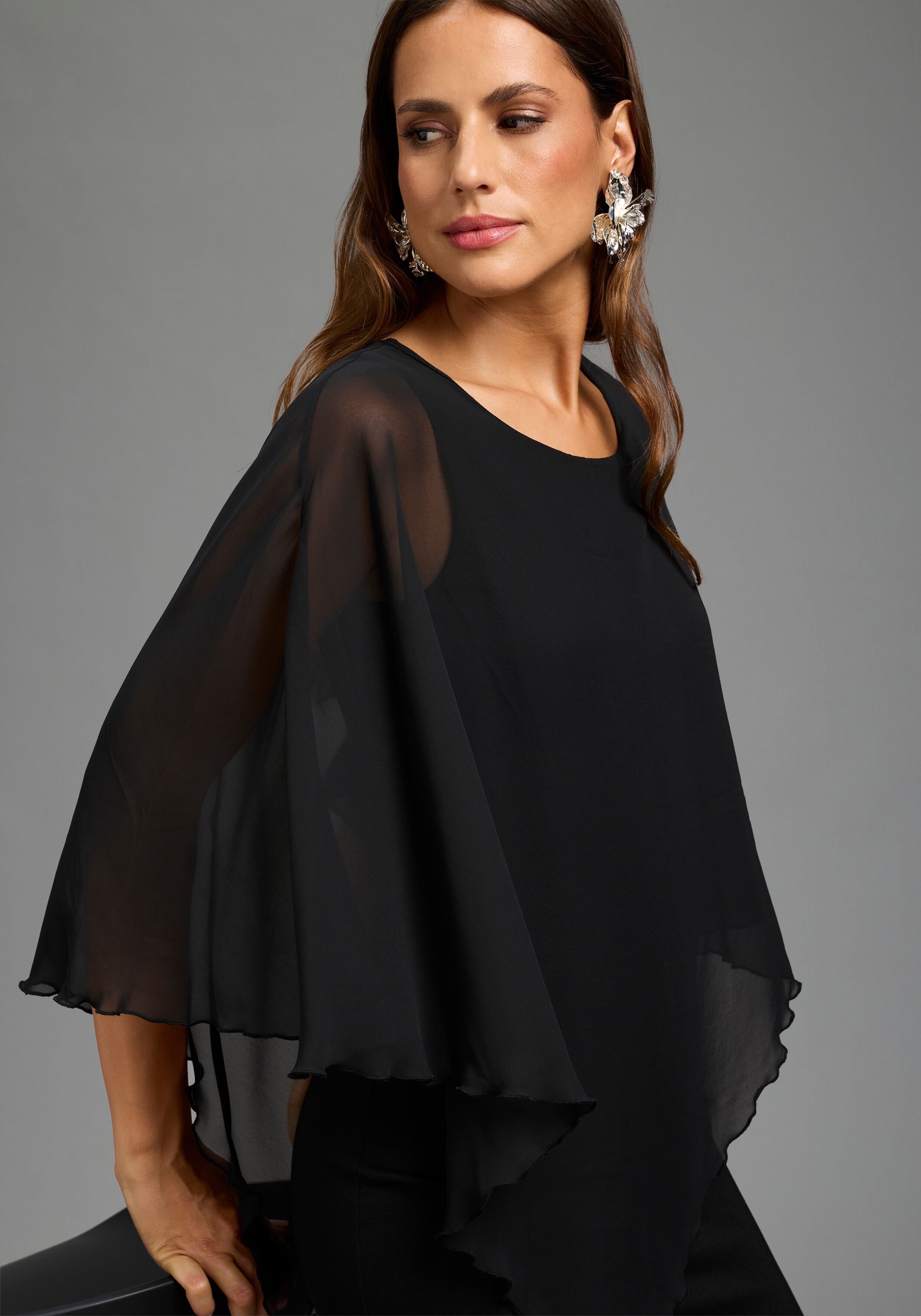 Abendkleid LAURA SCOTT "mit Chiffon", Damen, Gr. 38, N-Gr, ohne Ärmel, Milano Rib,Chiffon, schwarz, Milano Rib;Chiffon, Obermaterial: 70% Viskose, 25% Polyester, 5% Elasthan. Bluseneinsatz: 100% Polyester, unifarben, figurbetont kniefrei, Rundhals, Kleide