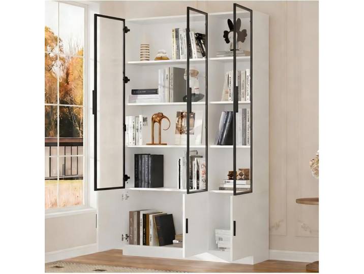 MEULVA Vitrine haute 120 x 32 x 200 cm 6 portes en verre LED contrôlable par application blanc