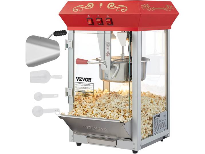 VEVOR Popcornmachine Maker Popcornmachine Popcornmachine 850W Popcorn 8oz Rood