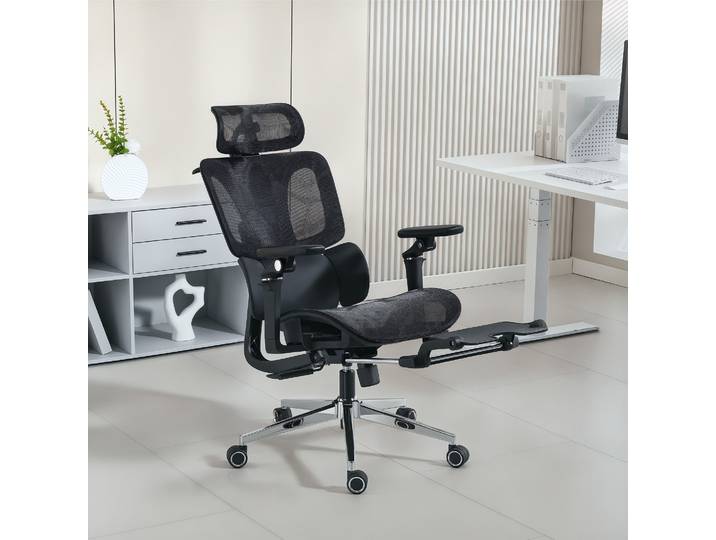 HOMCOM Chaise Bureau Ergonomique Noir Accoudoirs 6D Appui-Tête