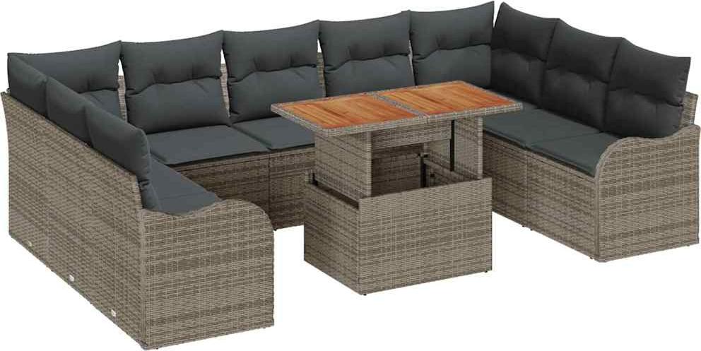 Garten-Sofaset, modular mit Stauraum und wasserfesten Taschen, aus Poly-Rattan, 9 Sitzplätze, Grau Matt, 10-teilig