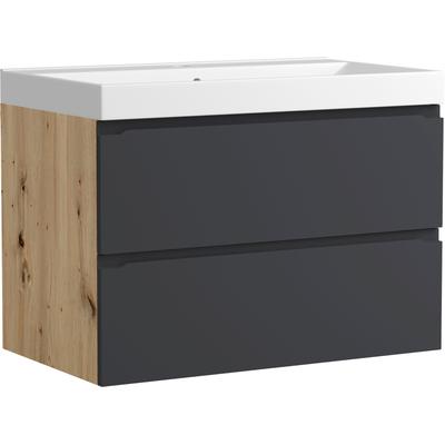 Waschtisch WELLTIME "CABO, Waschtisch", grau (matt grau), B:80cm H:58,5cm T:46cm, Waschtische, Waschtisch, matt grau, griffloses Design