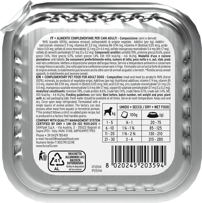 Forza10 Mono Diet Dog Vaschetta 100G CAVALLO