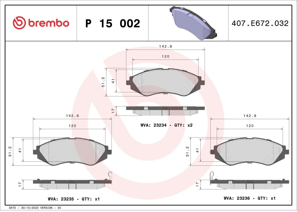 Bremsbelagsatz BREMBO P 15 002