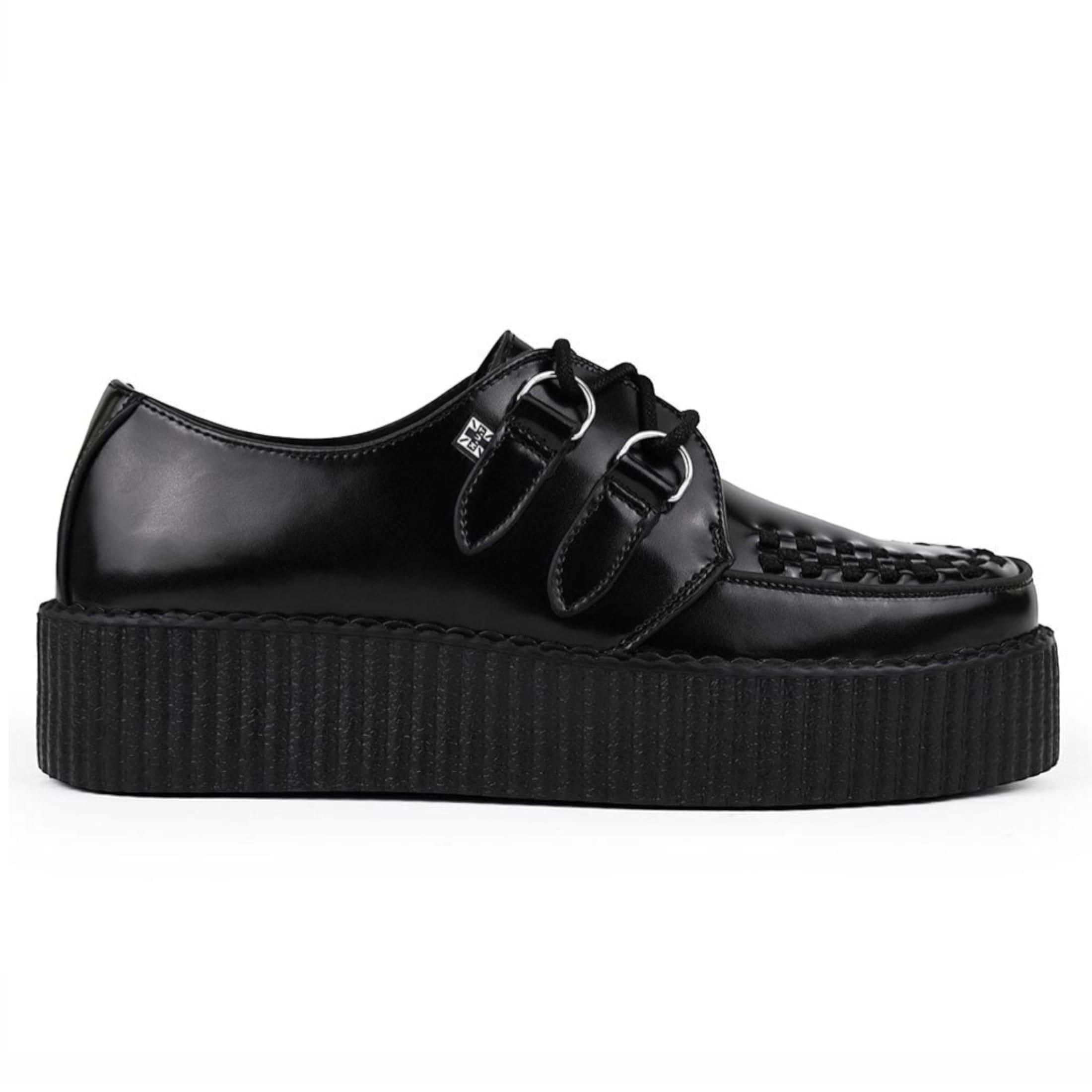 TUK Viva High Creeper Schwarze Leder-Plateau-Schnürschuhe im Gothic-Stil - AV6802