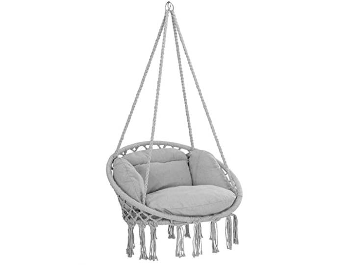 DETEX® Fauteuil Suspendu avec Coussins Gris hamac extérieur Chaise Suspendue balancelle Relax Jardin capacité 150 kg Fauteuil de Lecture