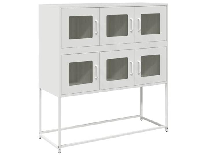 HEFZGDB Sideboard aus kaltgewalztem Stahl in Weiß mit Stahlgestell, ergonomischen Griffen, Metallfüßen und als praktischer Aufbewahrungsschrank für Essgeschirr