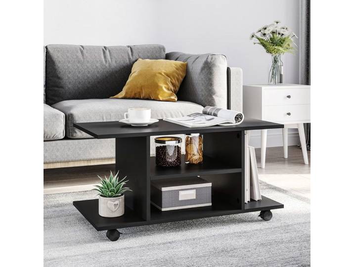 Meuble télévision avec étagères et roues surface mélaminée 80x40x40 cm noir