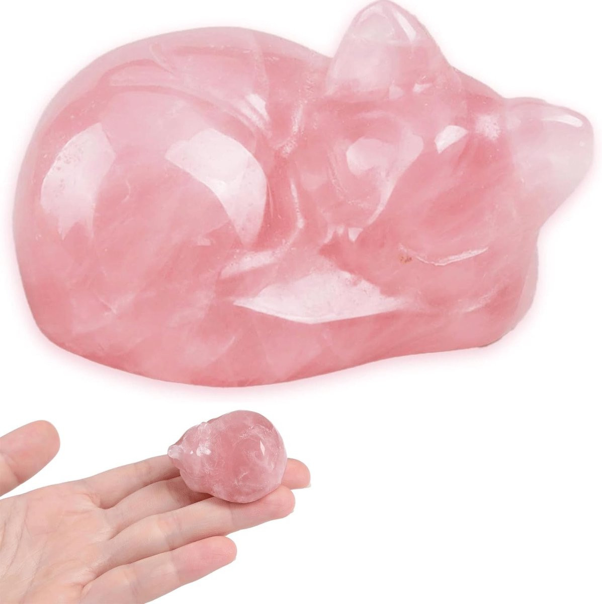 Handgegraveerd Roze Kristallen Kat Standbeeld - Decoratief Gelukskat Beeldje voor Thuisdecoratie en Bureau
