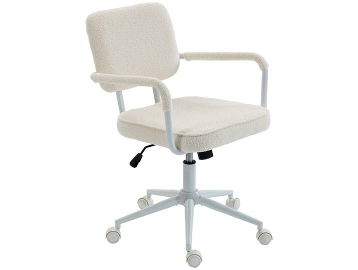 HOMCOM Bureaustoel van Sherpa-fleece, draaistoel met 360° draaifunctie, kantelfunctie, in hoogte verstelbaar, met PU-wielen, crèmewit
