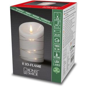 Konstsmide LED-Kerze Echtwachs weiß, 14 x 10 cm (HxØ), mit Timer, 3D Flamme, LED-Draht