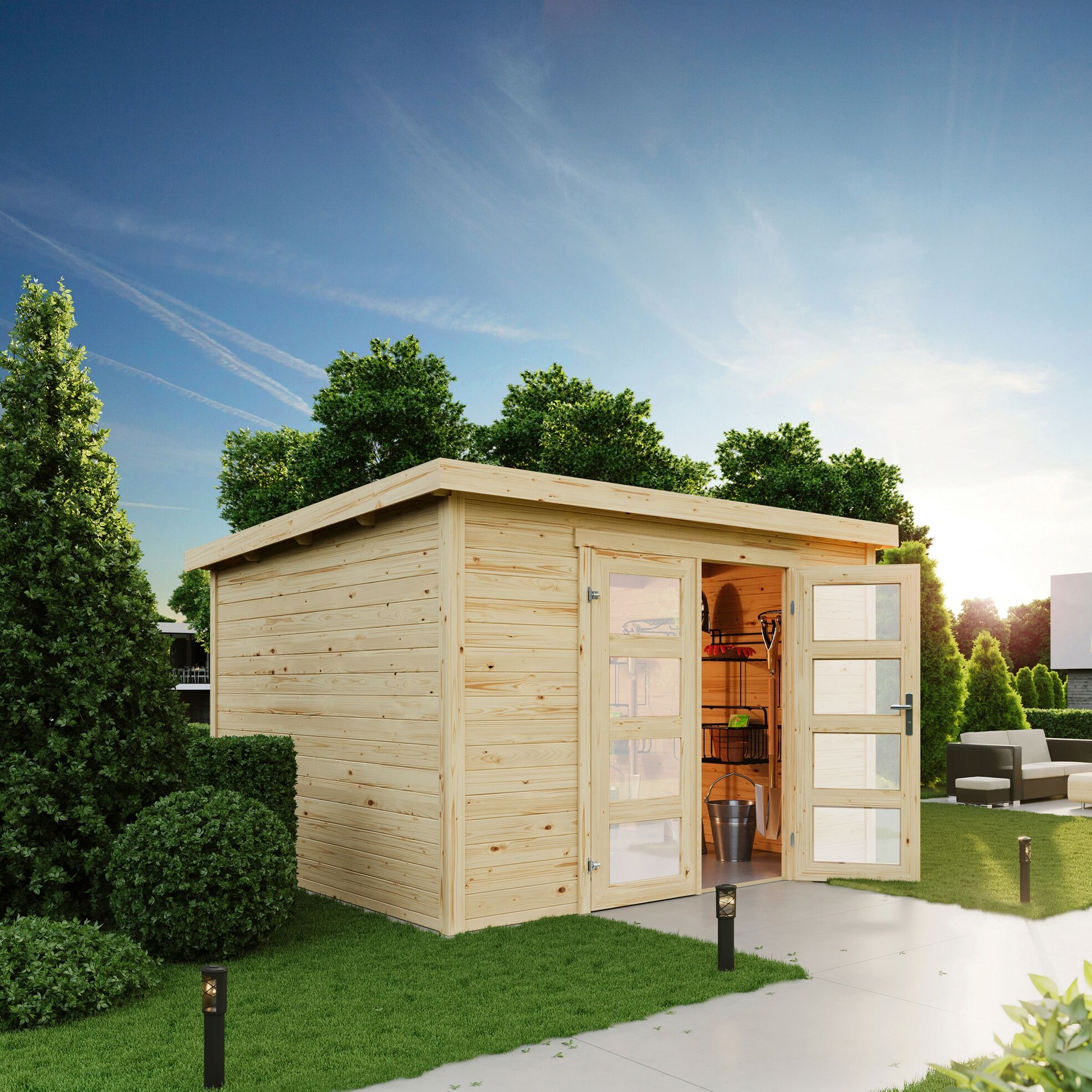 Gartenhaus LASITA MAJA "Zambezi 6", beige (naturbelassen), ohne Fußboden, ohne Dacheindeckung, Massivholz, Gartenhäuser, Gartenhaus, Blockbohlenhaus 28mm