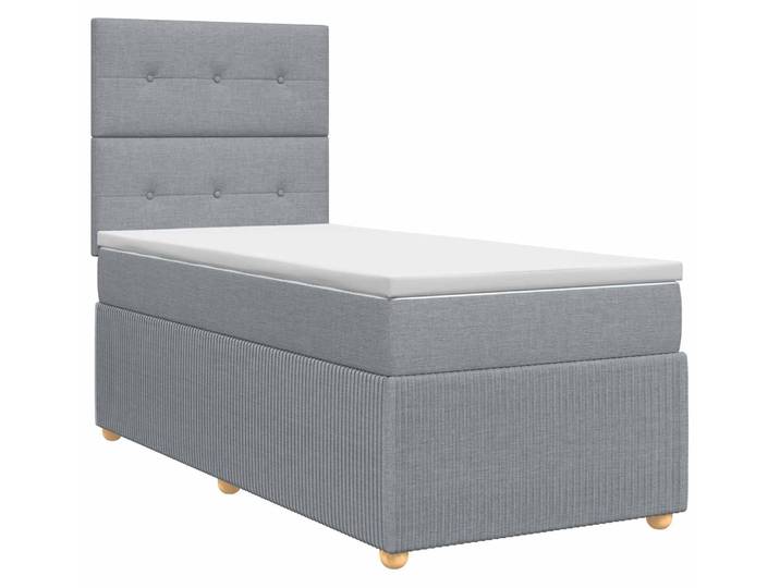 Lit à lattes avec sommier et matelas\, avec tête de lit\, gris clair\, une place\, revêtement en tissu