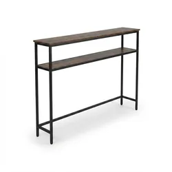 Relaxdays Konsolentisch, HBT: 80x120x20 cm, 2 Ablagen, Metall & MDF, schmale Konsole, Flur, Flurtisch, braun/schwarz