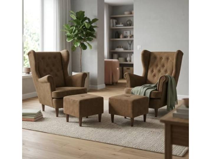 Family Meble 2er-Set Ohrensessel Diana Royal mit Hockern – Variante Diana Monolit Aura 104