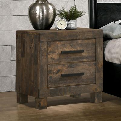 Benjara Wooden Nightstand with 2 Drawers and Grain Details, Brown