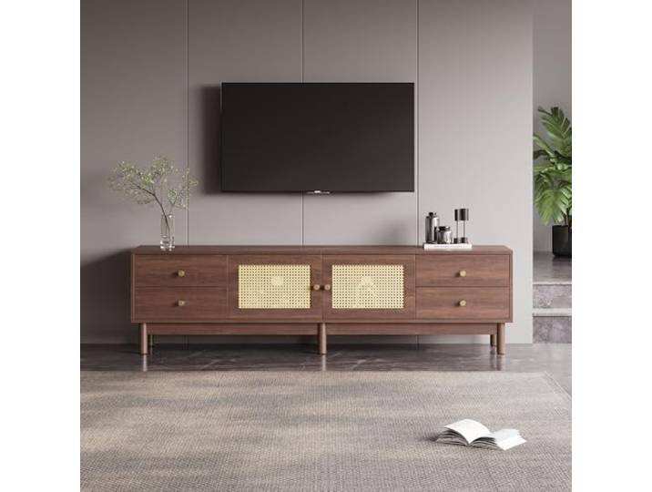 VIIOOIIV TV-Schrank, Lowboard 180 cm lang, Fernsehtisch für Wohnzimmer mit 2 Türen, Schublade und Schrank, Walnuss (180 * 35 * 44 cm)