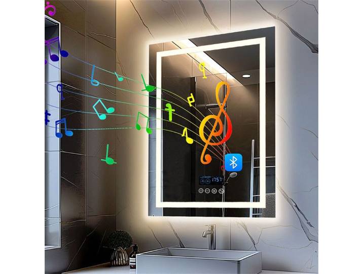 Miroir Salle de Bain - UNHO - 80x60cm - Anti-buée - Bluetooth - Éclairage LED Réglable