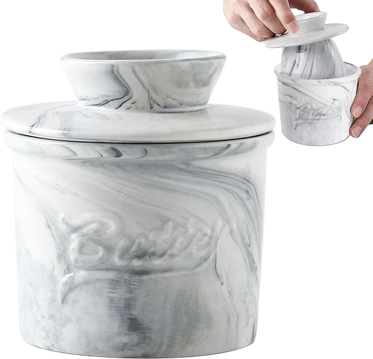 Wit keramisch botervloot met deksel - 10 x 10 cm