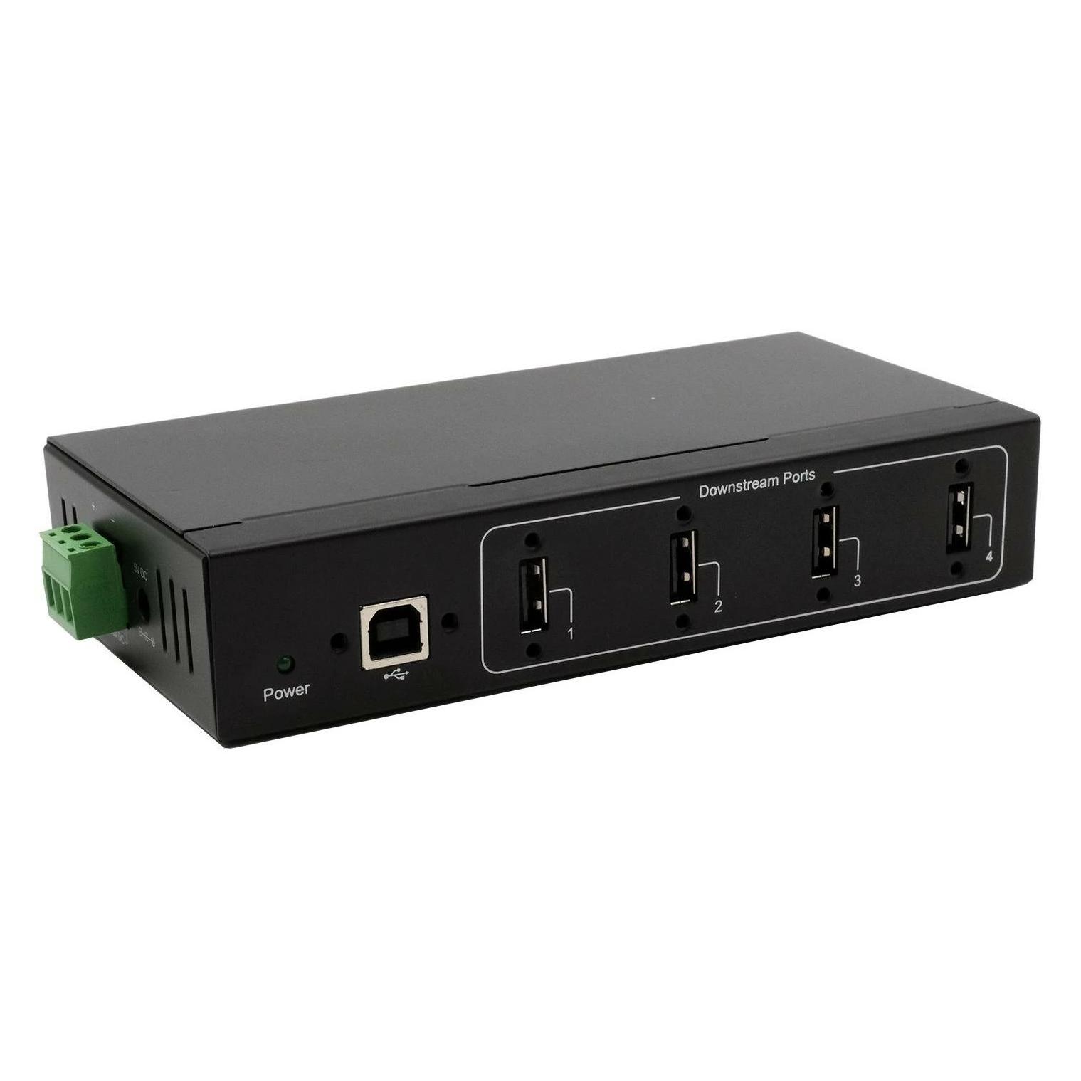 Exsys GmbH 4 Port USB 2.0 Metall-HUB, für Tisch, Wand- und DIN-Rail Montage, 15KV ESD Schutz (USB-B, 4 Ports) (EX-11214HMVS)
