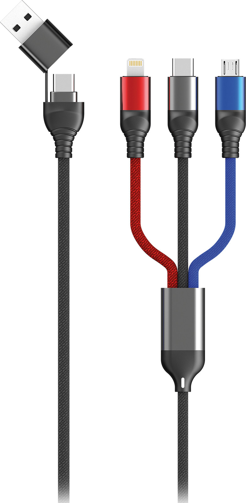 2GO USB / Type C Ladekabel Micro USB, Lightning, USB-C - 1,2m - Zwart