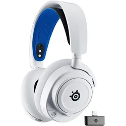 SteelSeries Arctis Nova 7P (Kabelgebunden, Kabellos), Gaming Headset, Weiss, Blau