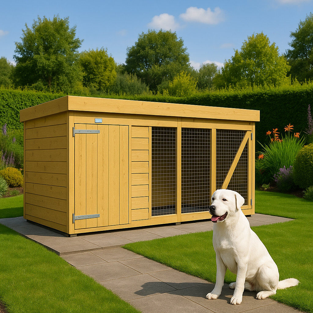 Archie & Oscar Dog Kennel and Run Green 127cm H x 302cm W x 127cm D