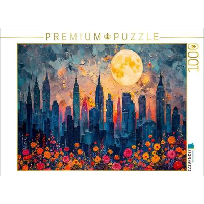 CALVENDO Puzzle Nächtlicher Stadtpark. Skyline von Großstadt. | 1000 Teile Lege-Größe 64x48cm Foto-Puzzle für glückliche Stunden