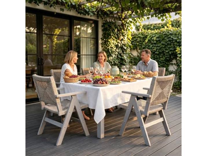 MARIELYST 5-teilige Garten Essgruppe, Gartentisch mit HIPS-Rahmen + 4 Armlehnenstühle mit geflochtenem Rattanbezug, Outdoor Esstisch Set für Terrasse, Balkon & Garten (Light Grey+Charcoal Grey)