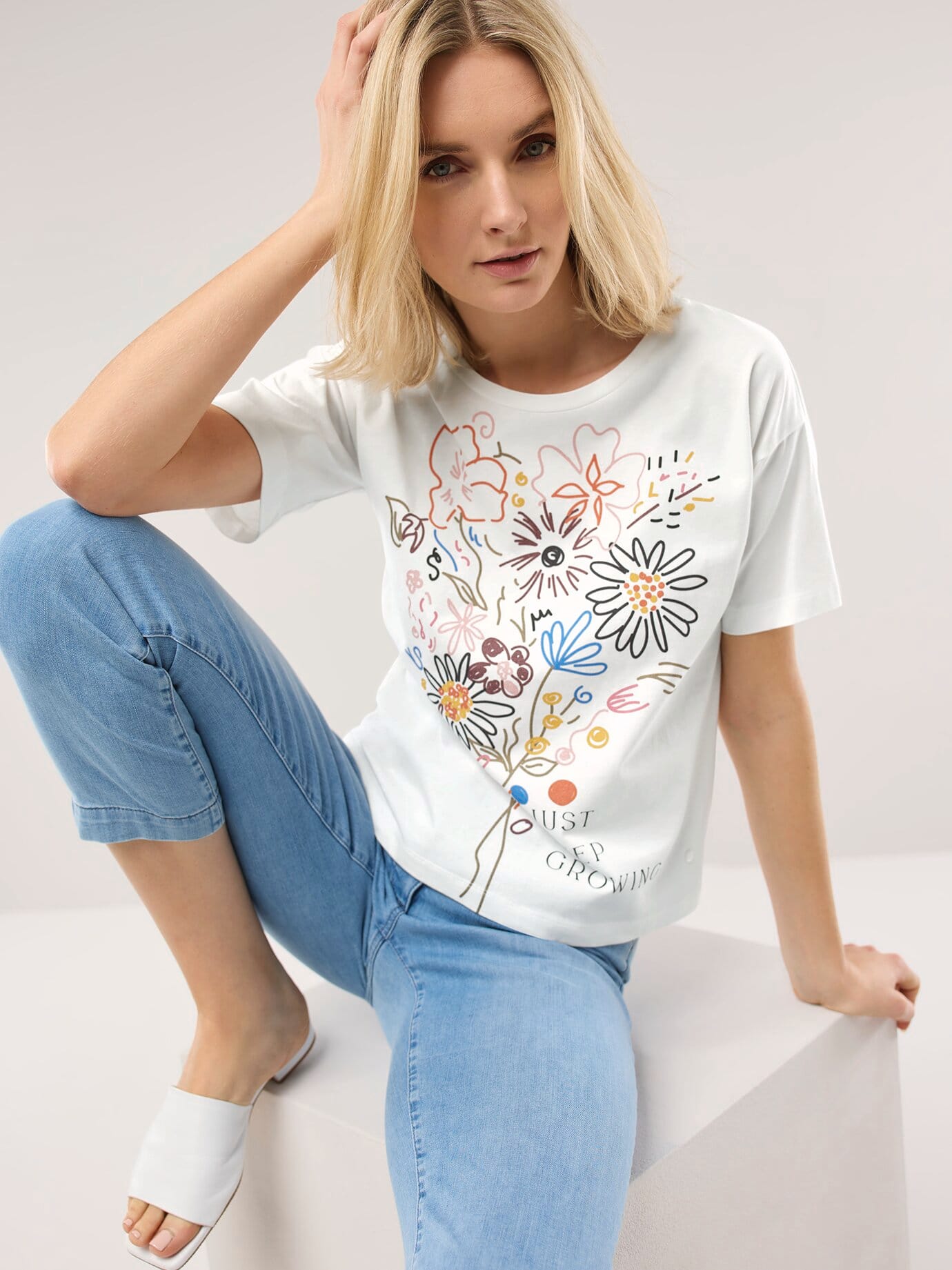 Walbusch Baumwollshirt Floral, normale Größen, Farbe Weiß, 36, moderner Blumendruck hautfreundlich Damen