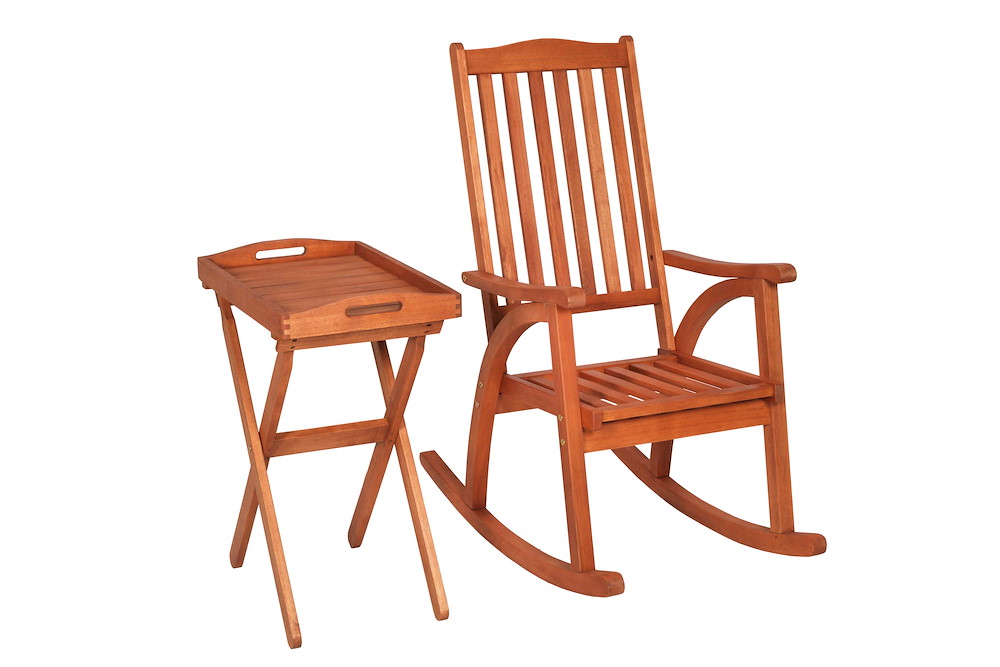 MERXXHANDELS Schaukelstuhl Set Stehtablett abnehmbar FSC ® Eukalyptusholz 16980380