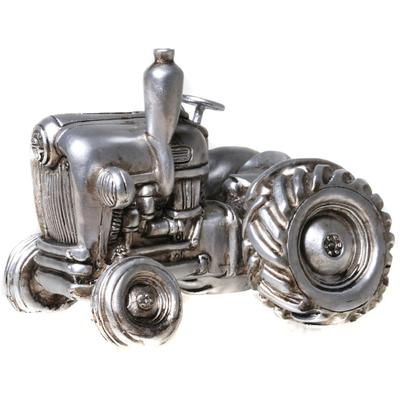 Spardose AMBIENTE HAUS "Trecker, silberfarben", silber (altsilberfarben), B:16cm H:12cm T:12cm, Kautschuk, Spardosen, Sparschwein, Retro-Design, ideales Geschenk