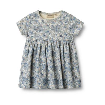 Shirtkleid WHEAT "WHEAT Jerseykleid S/S Nova", Mädchen, Gr. 80, blau summer flowers, 100% Baumwolle, normal, Rundhals, Kleider Shirtkleid