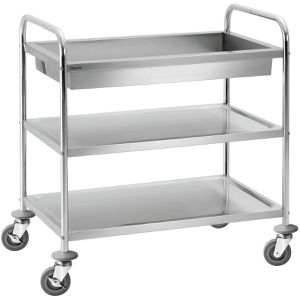 Bartscher Servierwagen TS200M1, A300056, silber, aus Edelstahl, 1 Mulde & 2 Etagen, mit Feststellbremse, 60 x 99 x 93 cm