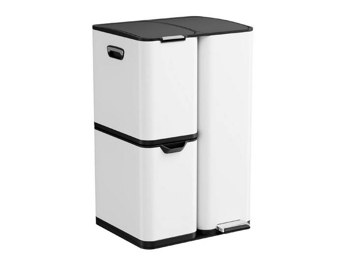 TLGREEN Mülltrennsystem 60L Edelstahl Abfallsammler mit 3 Fächern,Pedal- und Handbedienung, Soft-Close Deckel, Anti-Fingerabdruck, für Küche & Wohnzimmer