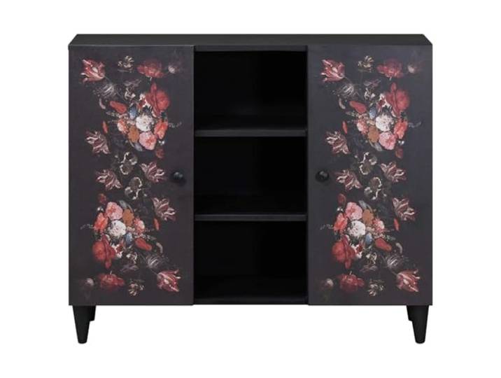 KTHLBRH Mobile Buffet, mehrfarbig, 90 x 33,5 x 75 cm Massives Mangoholz, Blumenmuster, Messingknöpfe, 2 Türen, Wohnzimmer