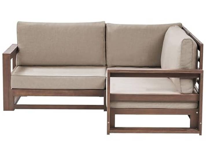 Lounge Ecksofa Akazienholz dunkelbraun 2-Sitzer Auflagen taupe Timor II