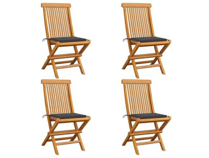 Klappstühle mit Anthrazitfarbenen Kissen, 4-teilig, Massivholz Teakholz Massiv Teakholz, klappbar, 110 kg Belastung, feuchtes Tuch reinigbar