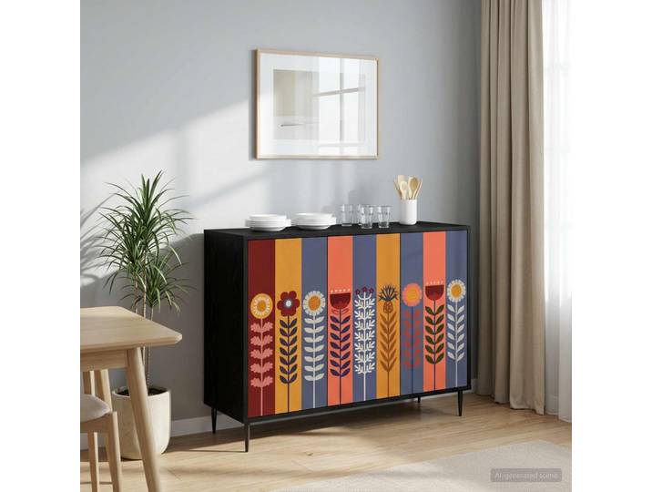 vidaXL Sideboard ESSEN Schwarz Eichen-Optik 102 x 33 x 76 cm