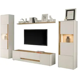 WOHNWAND weiß, Eiche Wotan 4-teilig 310 cm, Wohnkombination modern