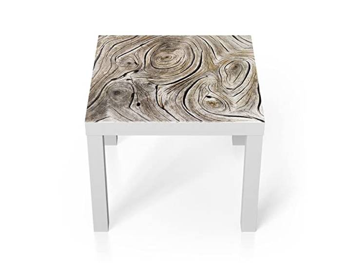 DEQORI Glastisch weiß klein 55x55 cm Motiv Verwittertes Holz ausgefallener Beistelltisch aus Glas Hochglanz Couchtisch fürs Wohnzimmer moderner Couch Tisch mit Design
